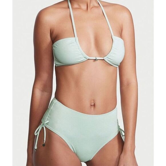Victoria’s Secret Metallic Winter Ice Blue Bikini Set Top S, Bottom Sz M - Picture 1 of 10